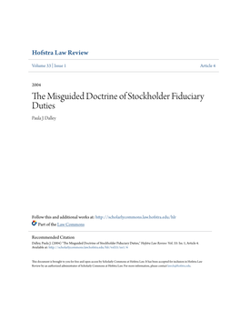 The Misguided Doctrine of Stockholder Fiduciary Duties