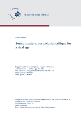 Sound Matters: Postcolonial Critique for a Viral Age