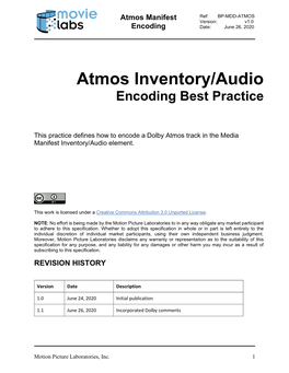 Atmos Inventory/Audio Encoding Best Practice