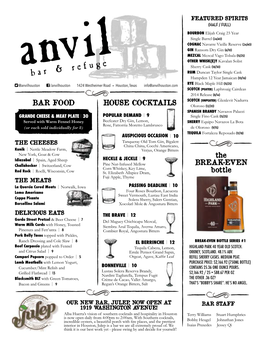 BAR FOOD HOUSE COCKTAILS the BREAK-EVEN Bottle