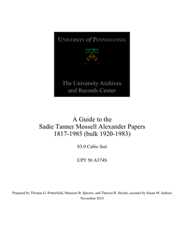 Guide, Sadie Tanner Mossell Alexander Papers