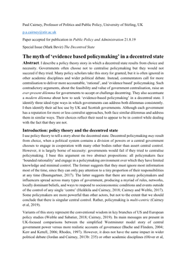Evidence Based Policymaking’ in a Decentred State Abstract