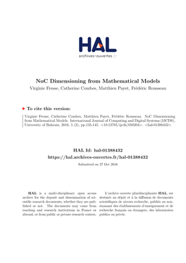 Noc Dimensioning from Mathematical Models Virginie Fresse, Catherine Combes, Matthieu Payet, Fr´Ed´Ericrousseau