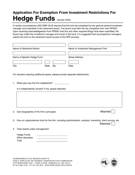 Application for Exemption from Investment Restrictions For