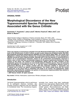 Morphological Discordance of the New Trypanosomatid Species Phylogenetically Associated with the Genus Crithidia