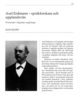 Axel Erdmann - Språkforskare Och Upplandsvän