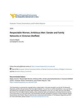 Gender and Family Networks in Victorian Sheffield
