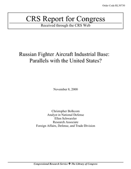 CRS Report for Congress Received Through the CRS Web