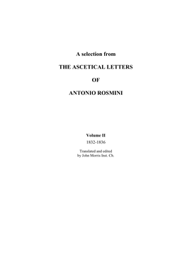 A Selection from the ASCETICAL LETTERS of ANTONIO ROSMINI