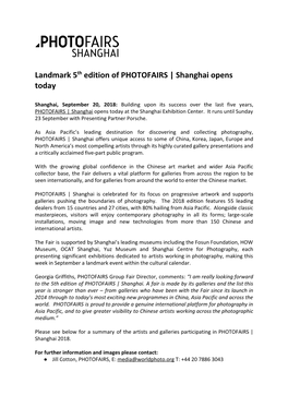 Landmark 5​Th​ Edition of PHOTOFAIRS | Shanghai Opens