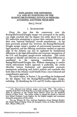 Explaining the Differing U.S. and Eu Positions on the Boeing/Mcdonnell-Douglas Merger: Avoiding Another Near-Miss Ericj