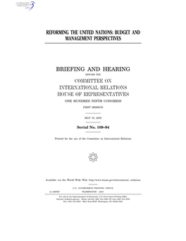 Reforming the United Nations: Budget and Management Perspectives