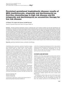 Persistent Gestational Trophoblastic Disease Is Potentially Fatal, but the Majority of Patients Are Cured with Chemotherapy