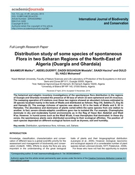 Distribution Study of Some Species of Spontaneous Flora in Two Saharan Regions of the North-East of Algeria (Ouargla and Ghardaïa)