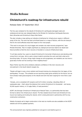 Media Release Christchurch's Roadmap for Infrastructure Rebuild