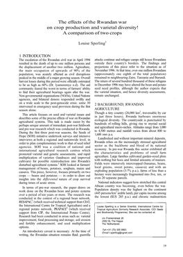 The Effects of the Rwandan War on Crop Production and Varietal Diversity! a Comparison of Two Crops