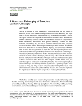 A Monstrous Philosophy of Emotions Luke Currie*, Philosophy