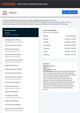 9 Bus Time Schedule & Line Route