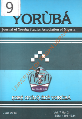 Yorcjba Journal of Yoruba Studies Association of Nigeria