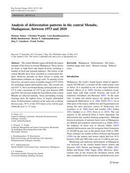 Analysis of Deforestation Patterns in the Central Menabe, Madagascar, Between 1973 and 2010