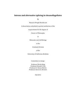 Introns and Alternative Splicing in Choanoflagellates