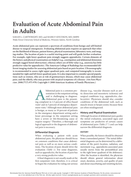 Evaluation of Acute Abdominal Pain in Adults Sarah L