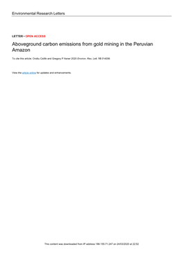 Aboveground Carbon Emissions from Gold Mining in the Peruvian Amazon