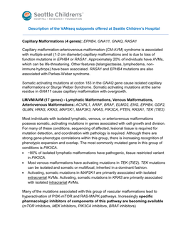 Description of the Vanseq Subpanels Offered at Seattle Children’S Hospital