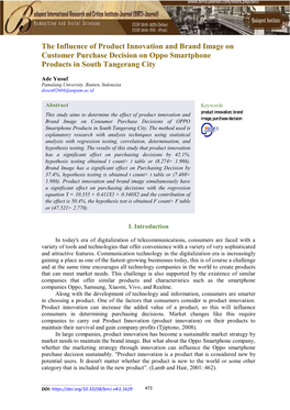 The Influence of Product Innovation and Brand Image on Customer Purchase Decision on Oppo Smartphone Products in South Tangerang City