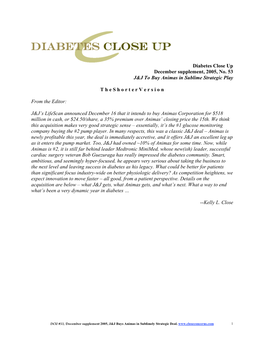 Diabetes Close up December Supplement, 2005, No. 53 J&J To