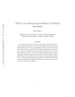 Theory of Continuum Percolation I. General Formalism