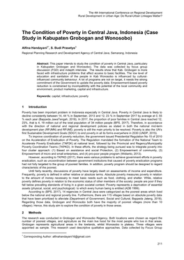 The Condition of Poverty in Central Java, Indonesia (Case Study in Kabupaten Grobogan and Wonosobo)