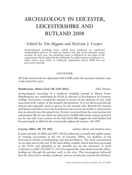 Archaeology in Leicester, Leicestershire and Rutland 2008