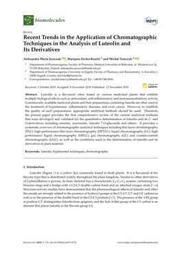 Recent Trends in the Application of Chromatographic Techniques in the Analysis of Luteolin and Its Derivatives