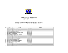 Unimaid Direct Entry Admission 2018 2019 Session