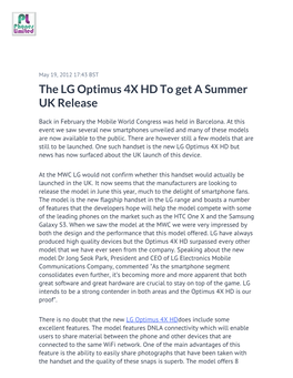 The LG Optimus 4X HD to Get a Summer UK Release