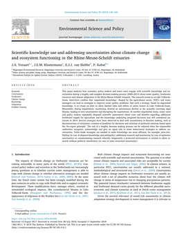 Scientific Knowledge Use and Addressing Uncertainties About Climate Change T and Ecosystem Functioning in the Rhine-Meuse-Scheldt Estuaries ⁎ J.A