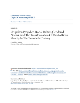 Racial Politics, Gendered Norms, and the Rt Ansformation of Puerto Rican Identity in the Wet Ntieth Century Cristóbal A