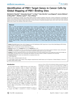 Identification of PBX1 Target Genes in Cancer Cells by Global Mapping of PBX1 Binding Sites