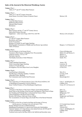 Of the Journal of the Historical Metallurgy Society