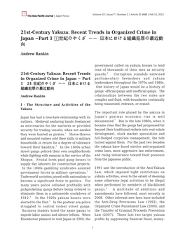 21St-Century Yakuza: Recent Trends in Organized Crime in Japan ~Part 1 ２１世紀のやくざ ―― 日本における組織犯罪の最近動 向