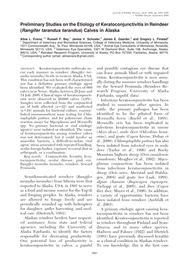 Preliminary Studies on the Etiology of Keratoconjunctivitis in Reindeer (Rangifer Tarandus Tarandus) Calves in Alaska