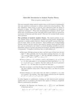 Analytic Number Theory What Is Analytic Number Theory?