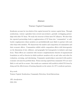 Venture Capital Communities