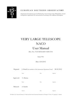 VERY LARGE TELESCOPE NACO User Manual Doc