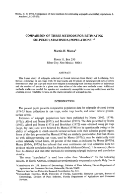 Comparison of Three Methods for Estimating Solpugid (Arachnida) Populations