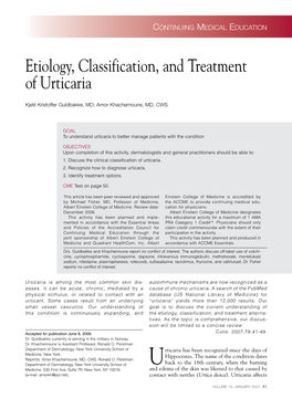 Etiology, Classification, and Treatment of Urticaria
