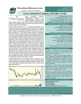 Green Automotive Company (OTCQB: GACR)