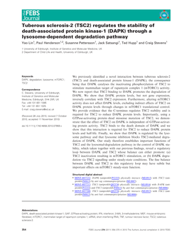 DAPK) Through a Lysosome-Dependent Degradation Pathway Yao Lin1, Paul Henderson1,2, Susanne Pettersson1, Jack Satsangi1, Ted Hupp1 and Craig Stevens1