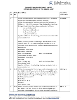 Omkaareswar Solvex Private Limited Detailed Description of the Secured Asset